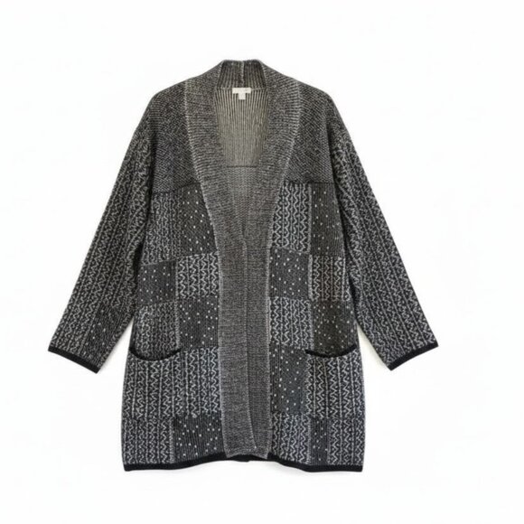 J. Jill Womens Black & White Patchwork Open Front Long Cardigan Sweater Large - Picture 12 of 15